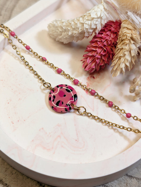 Bracelet réversible - léopard rose
